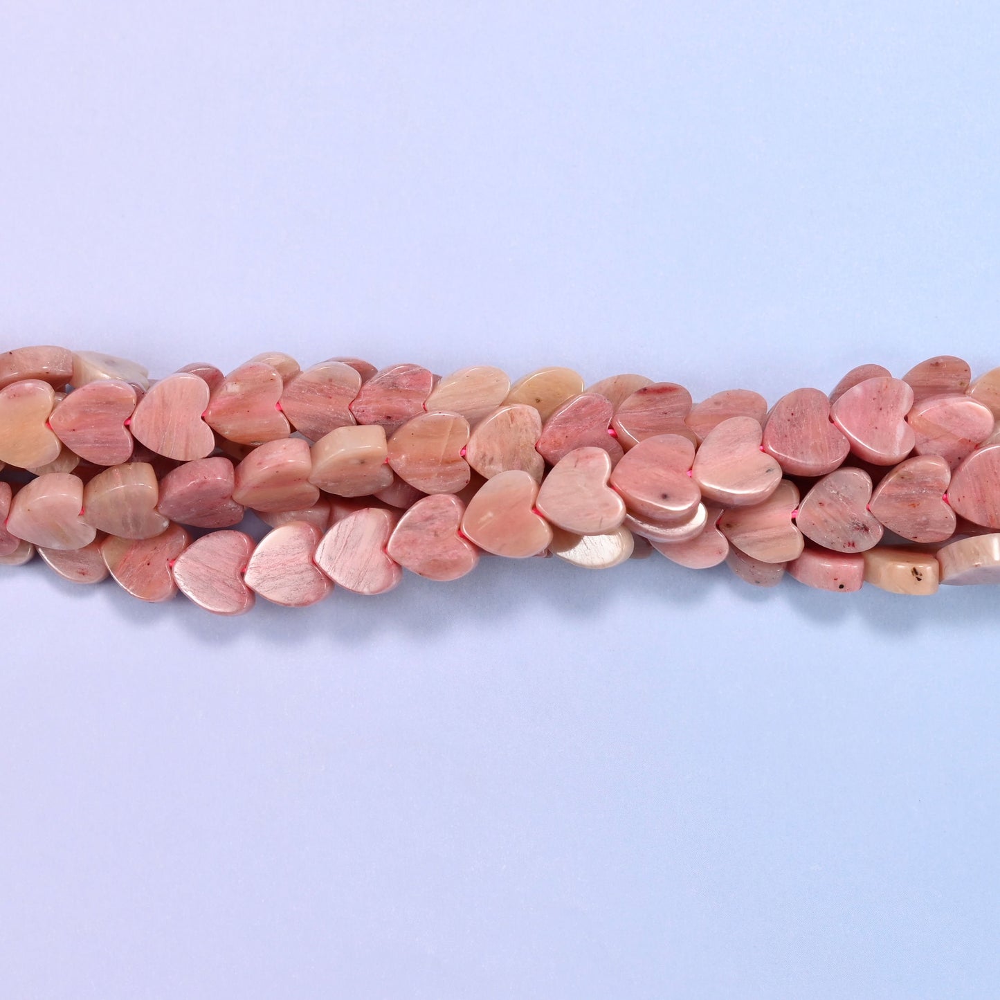 Pink Rhodonite Flat Heart Beads, approximately 68 beads per strand