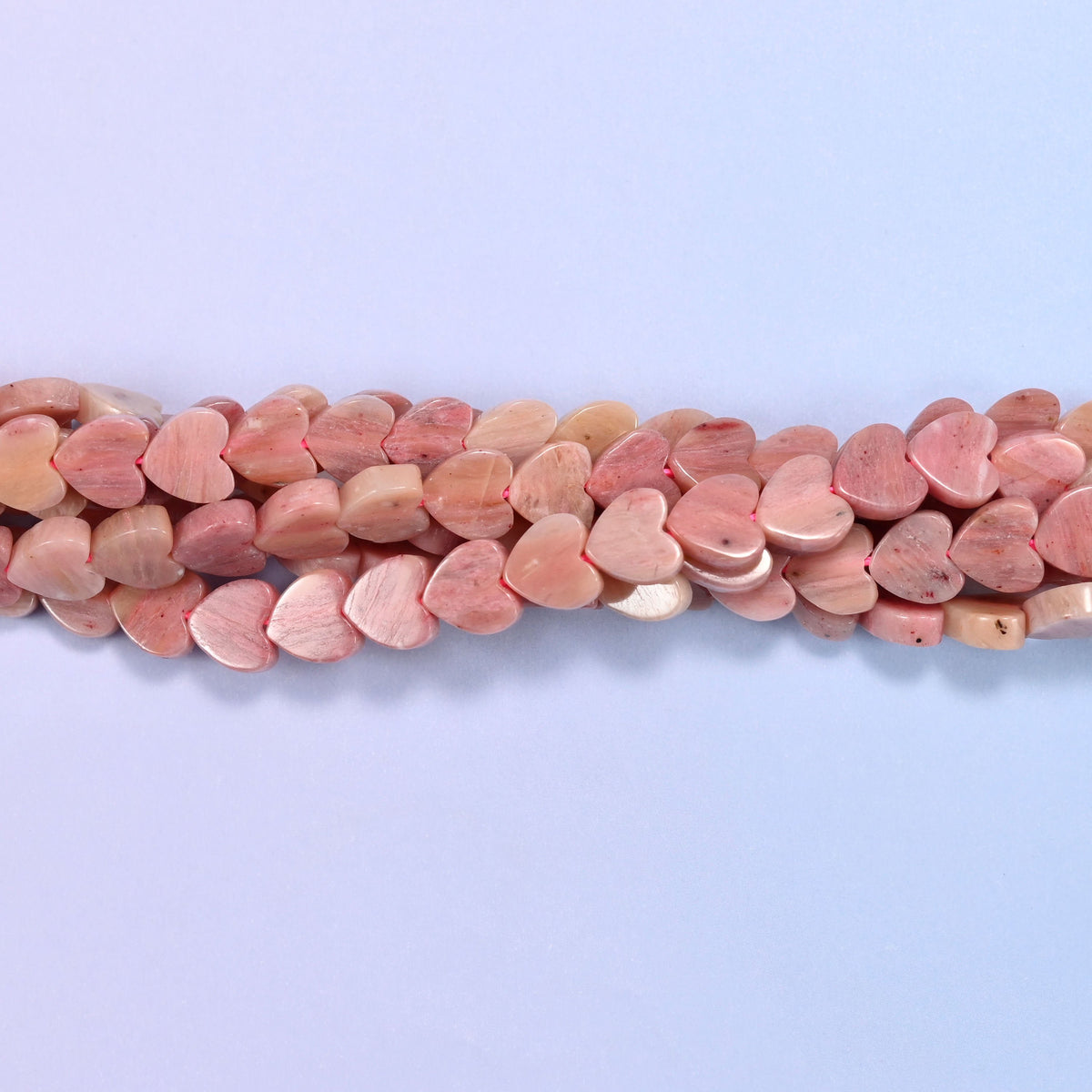 Pink Rhodonite Flat Heart Beads, approximately 68 beads per strand
