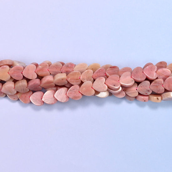 Pink Rhodonite Flat Heart Beads, approximately 68 beads per strand