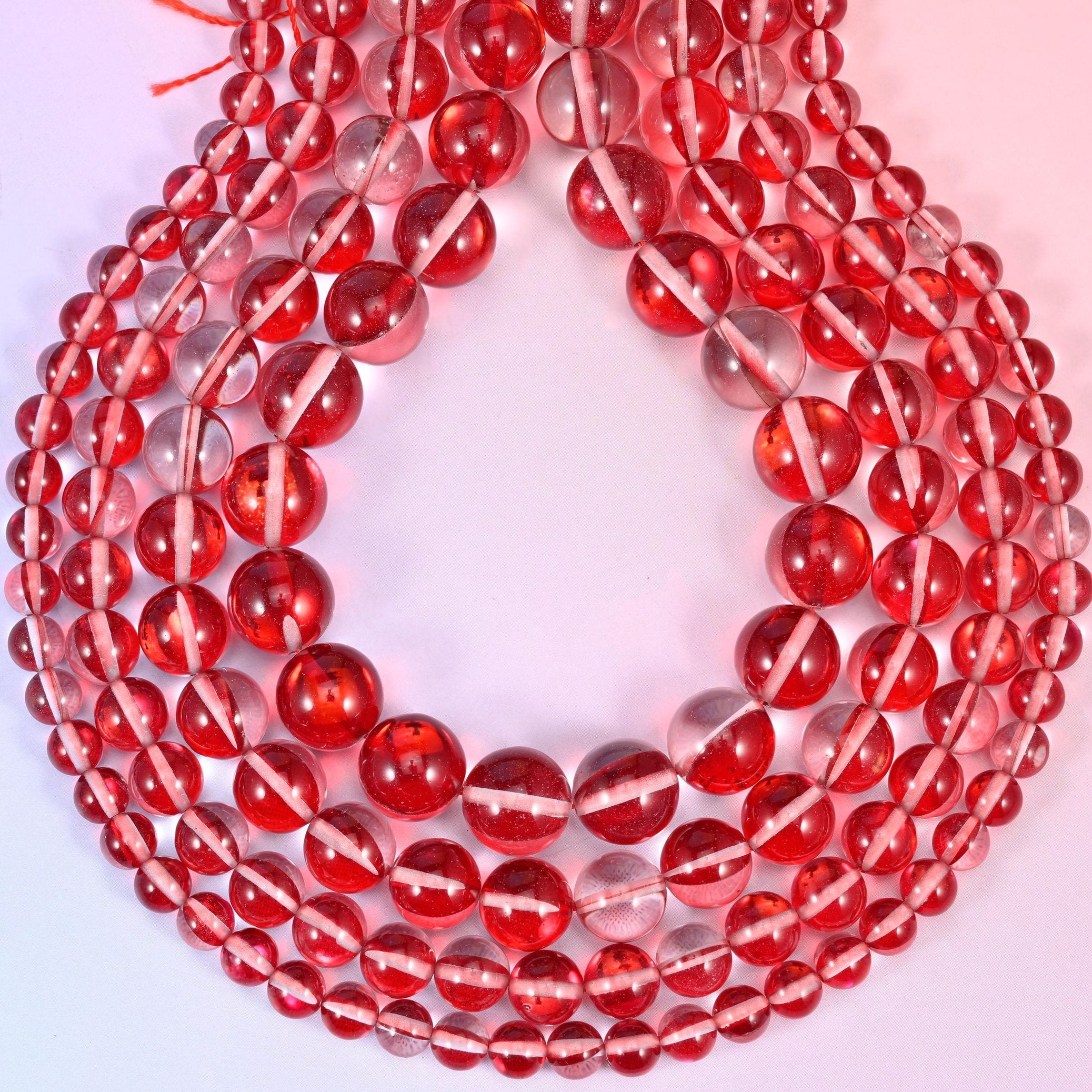 Mystic Aura Red Round Glass Beads, approximately 1.0mm drill hole