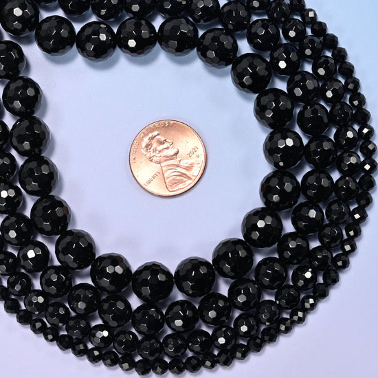 Black Onyx Faceted Round Beads: Jewelry Making, 15 Inch Strand