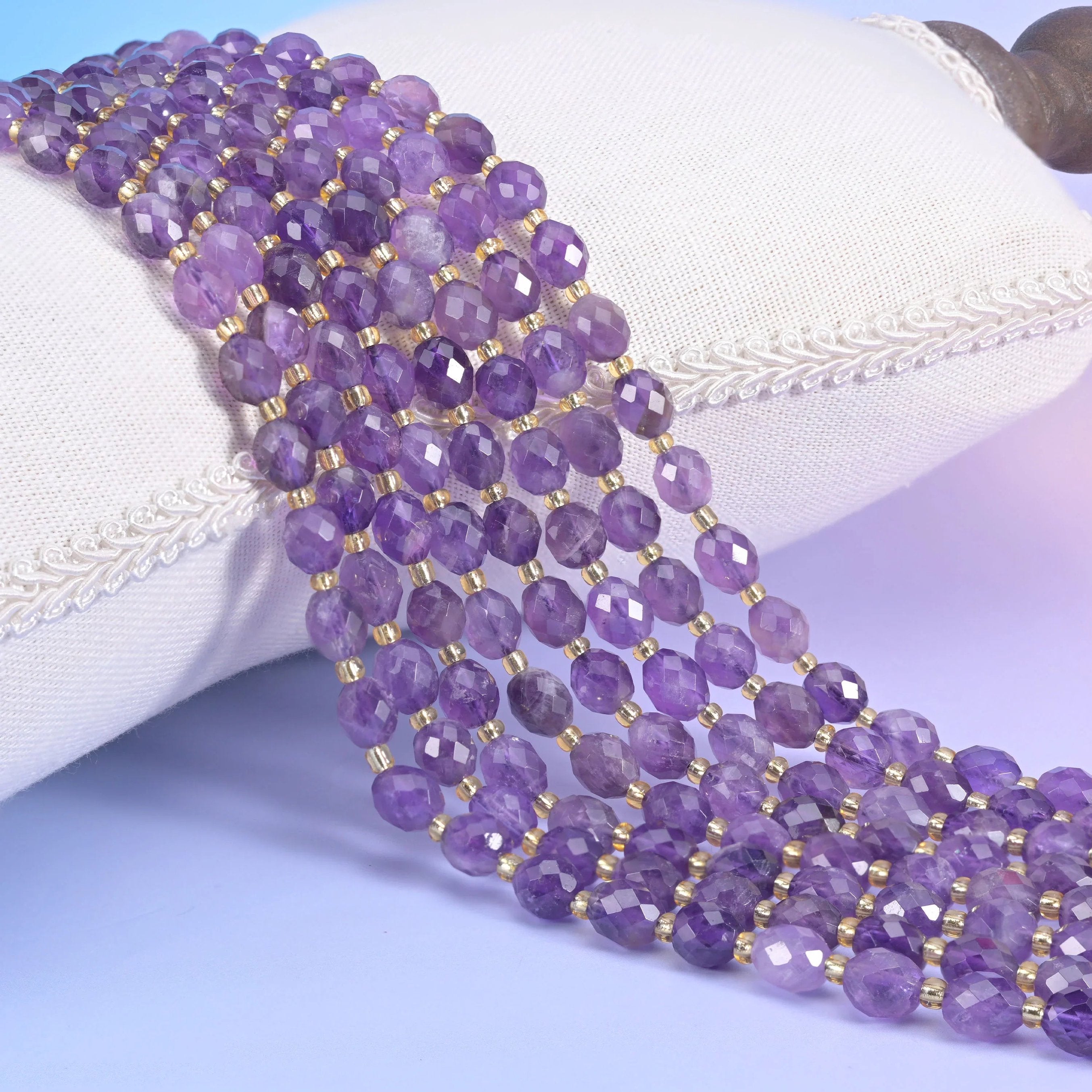 Amethyst Faceted Rice Barrel Beads 6x8mm