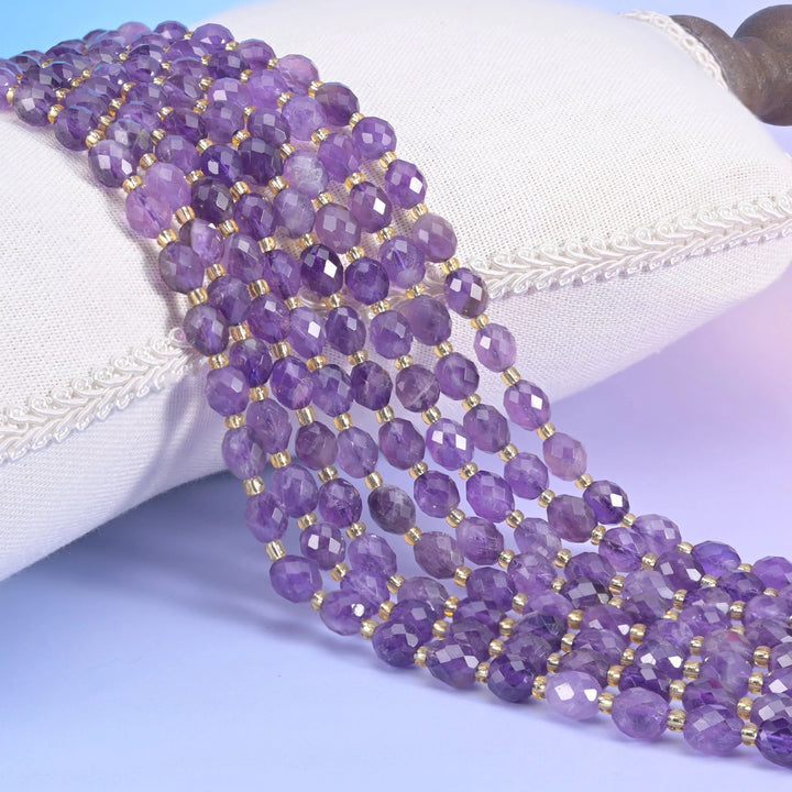 Amethyst Faceted Rice Barrel Beads 6x8mm