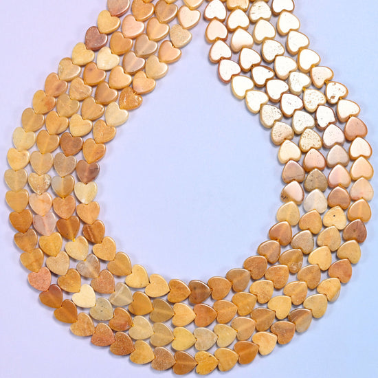 Gold Silk Jade Flat Heart Beads, hole 0.8mm