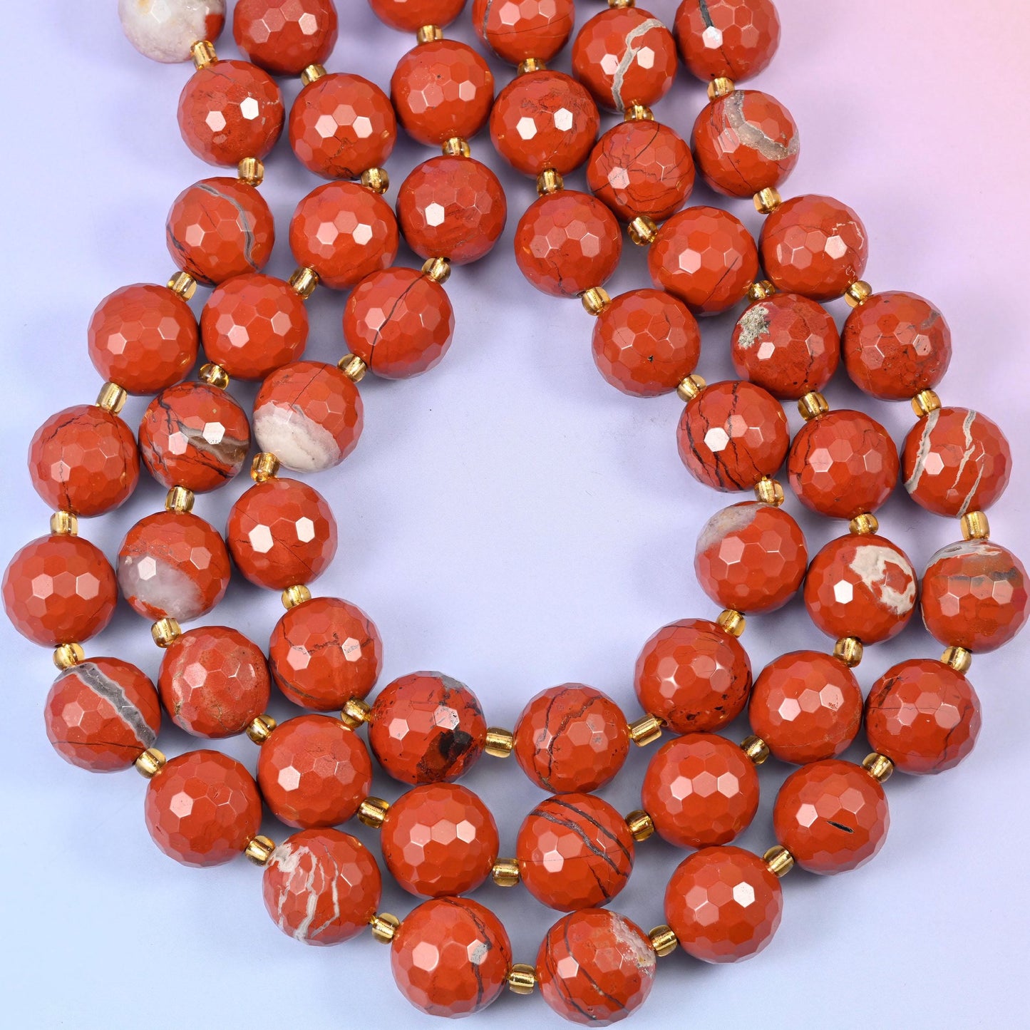 Flower Red Jasper Faceted Round Beads for jewellery making