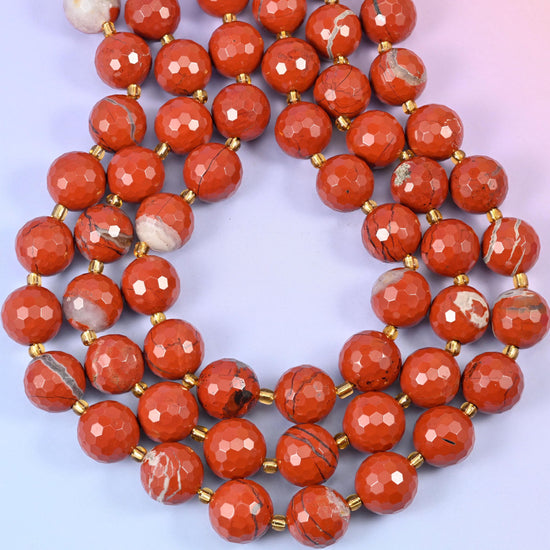 Flower Red Jasper Faceted Round Beads for jewellery making
