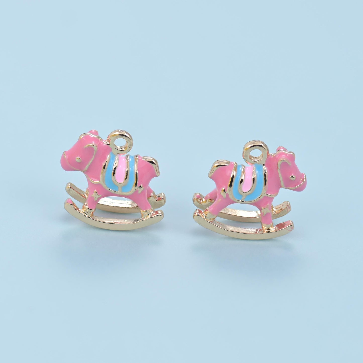 Enamel Rocking Horse Charm 13x12mm, 18K Gold Filled