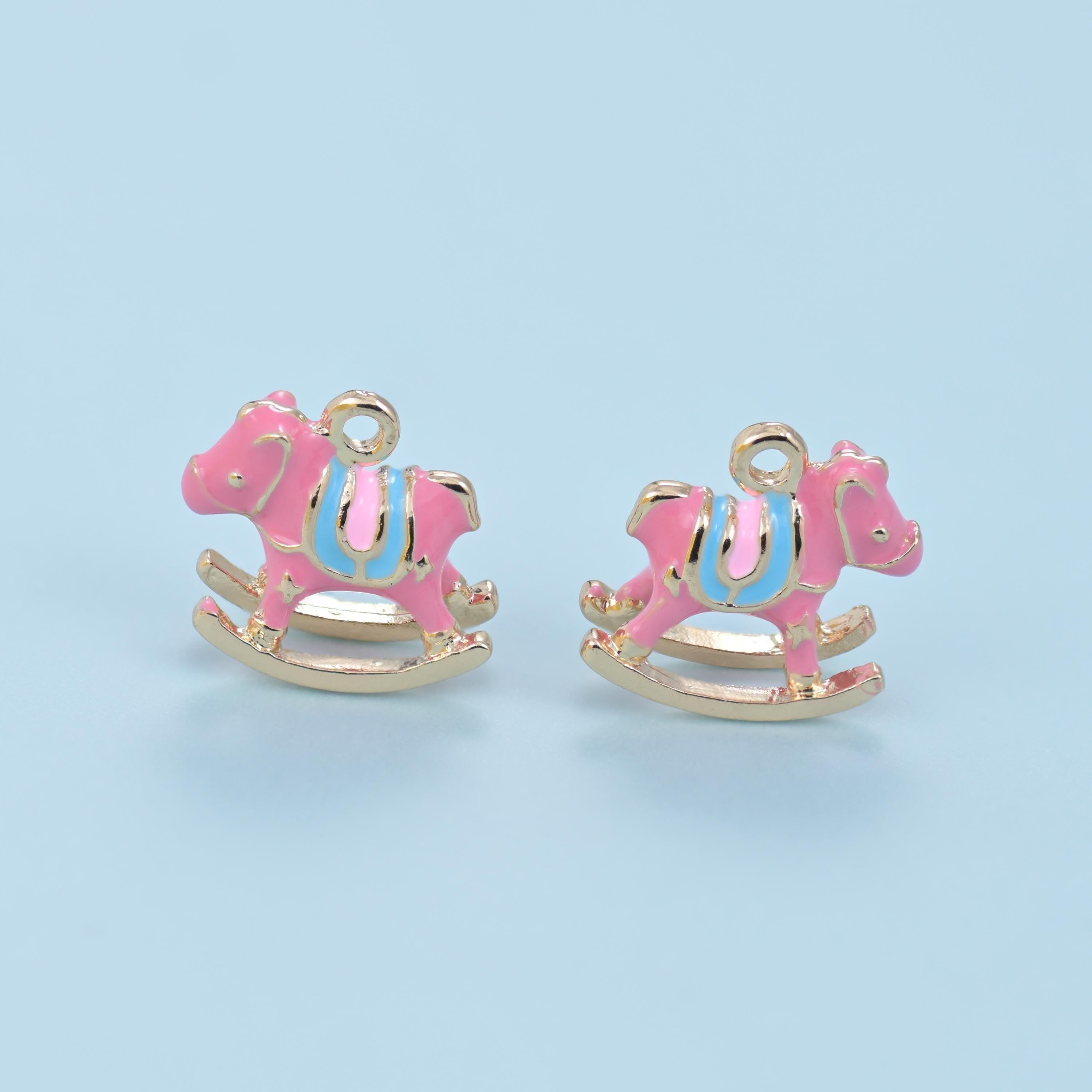 Enamel Rocking Horse Charm 13x12mm, 18K Gold Filled
