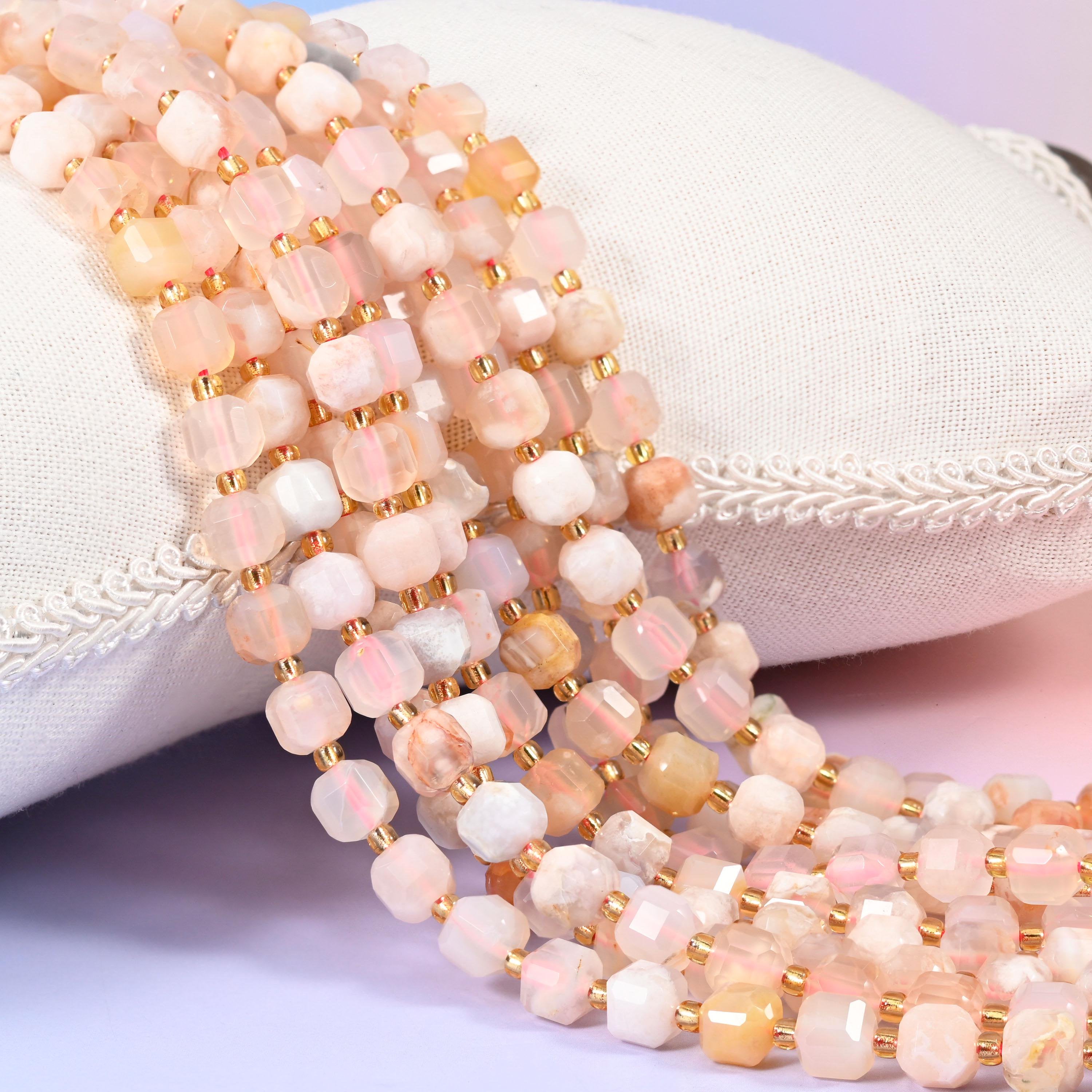Sakura Agate Faceted Cube Beads