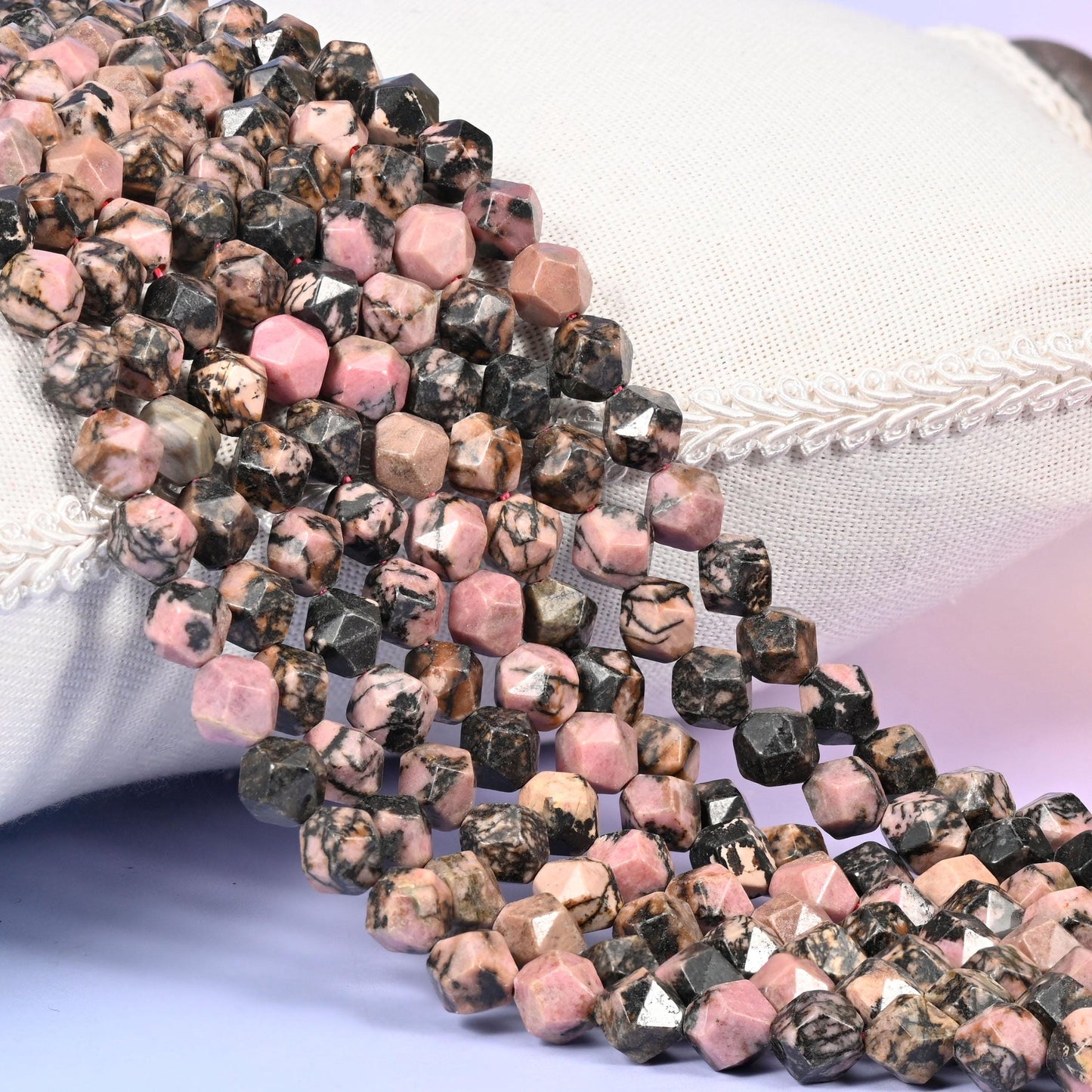 Black Line Rhodonite Faceted Diamond Star Cut Beads, 6mm 8mm 10mm