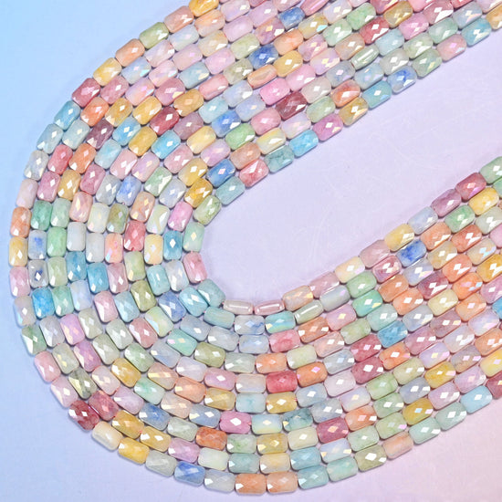 Pastel rectangular glass beads in blush pink, sky blue, mint, lemon, peach, lilac and cream.