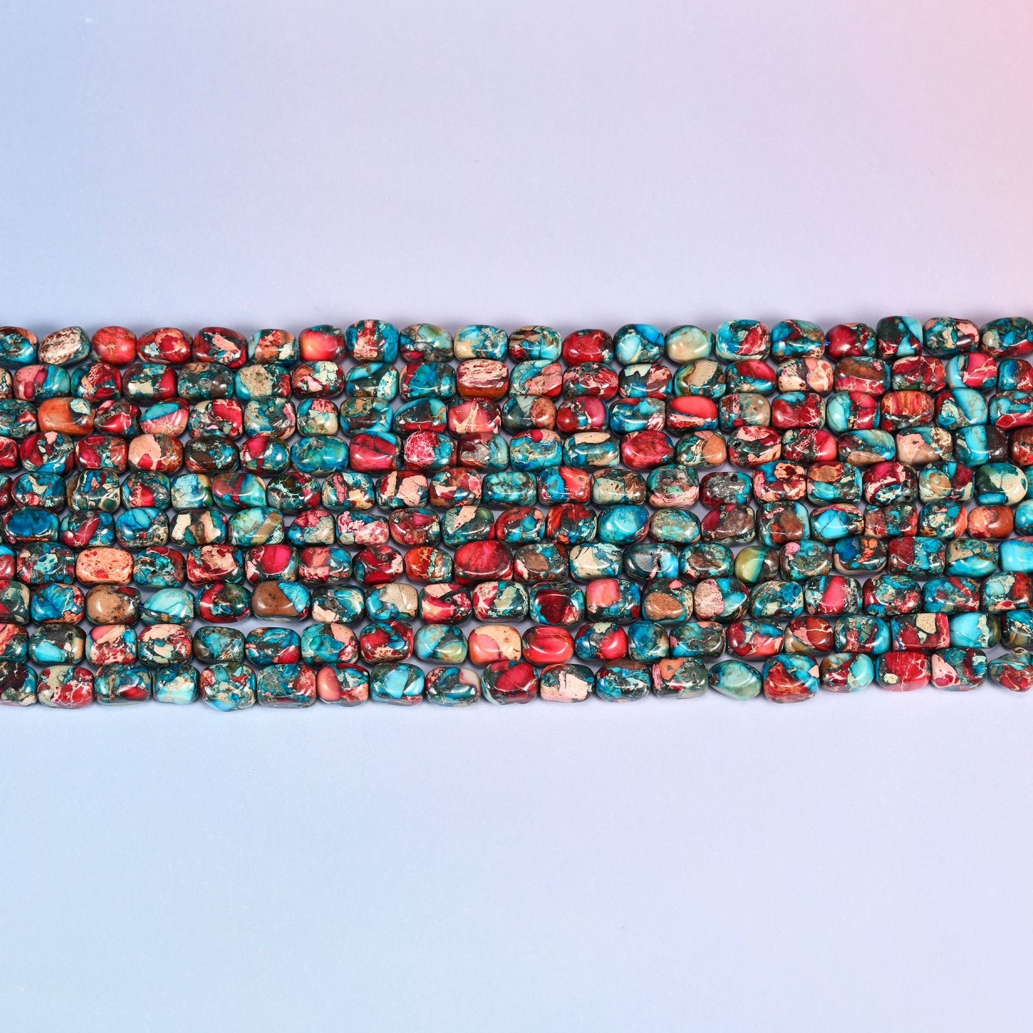 Red Dyed Sea Sediment Jasper Beads in bright turquoise blue and hot brick red