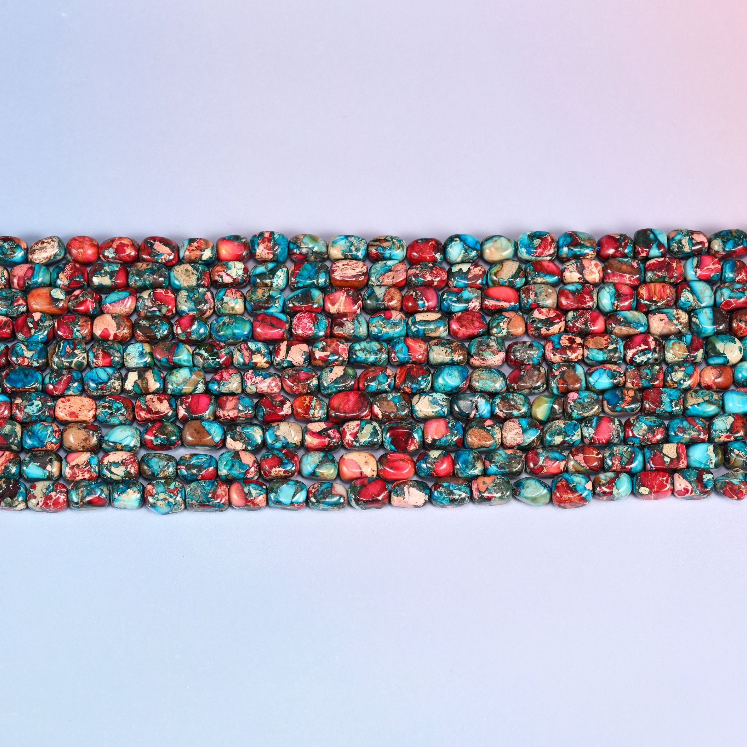 Red Dyed Sea Sediment Jasper Beads in bright turquoise blue and hot brick red