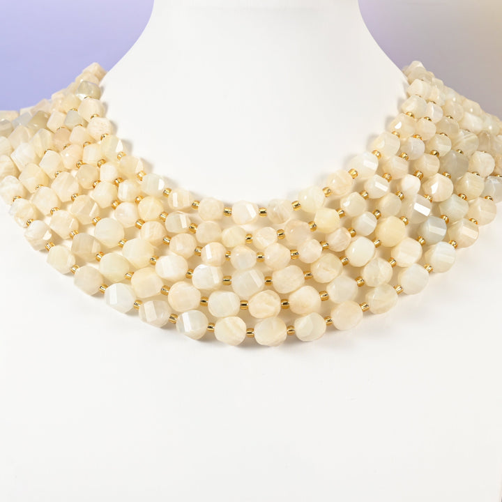 White Moonstone beads, spiral twist shape, 8mm and 10mm