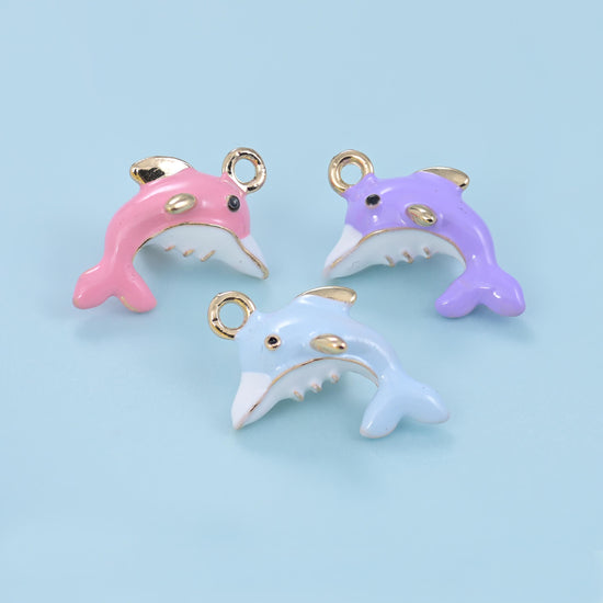 Enamel Dolphin Charm 20x13mm, 18K Gold Filled