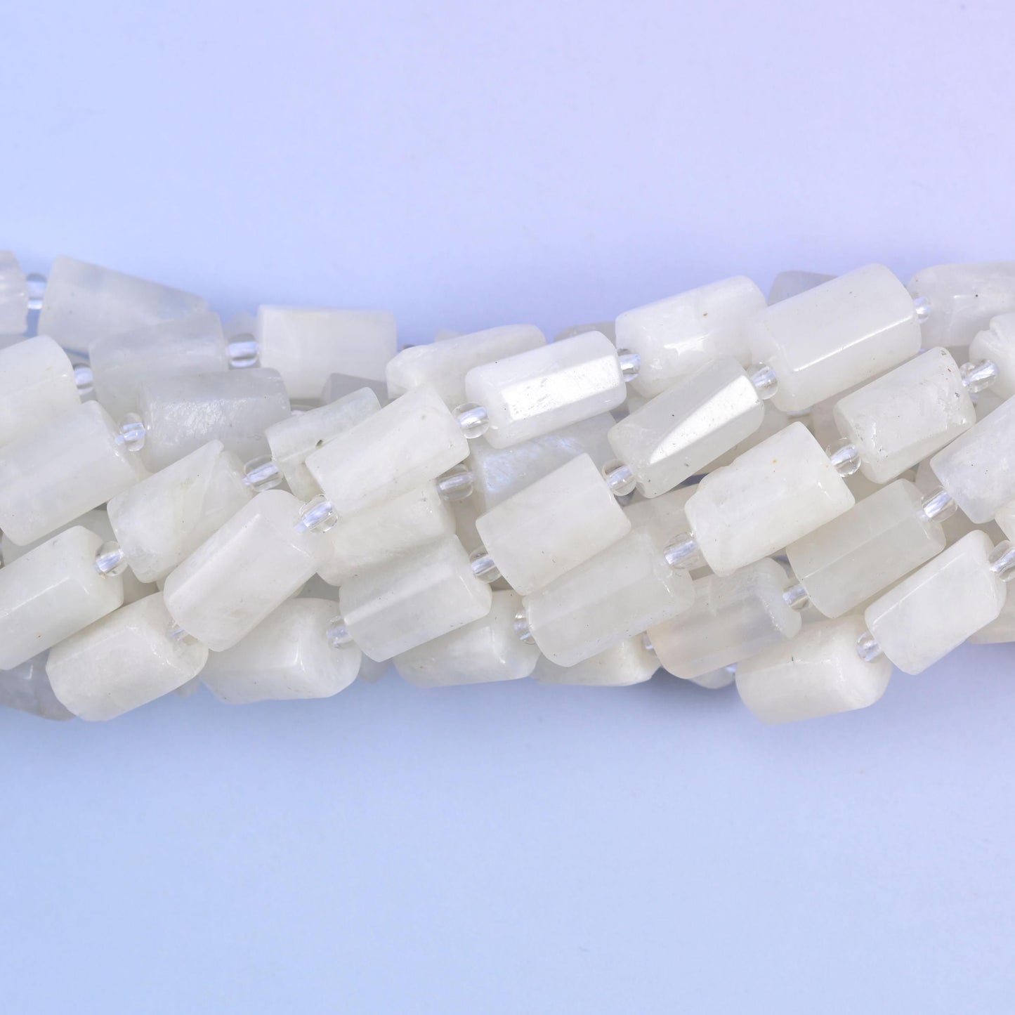 Faceted tube cut White Moonstone beads