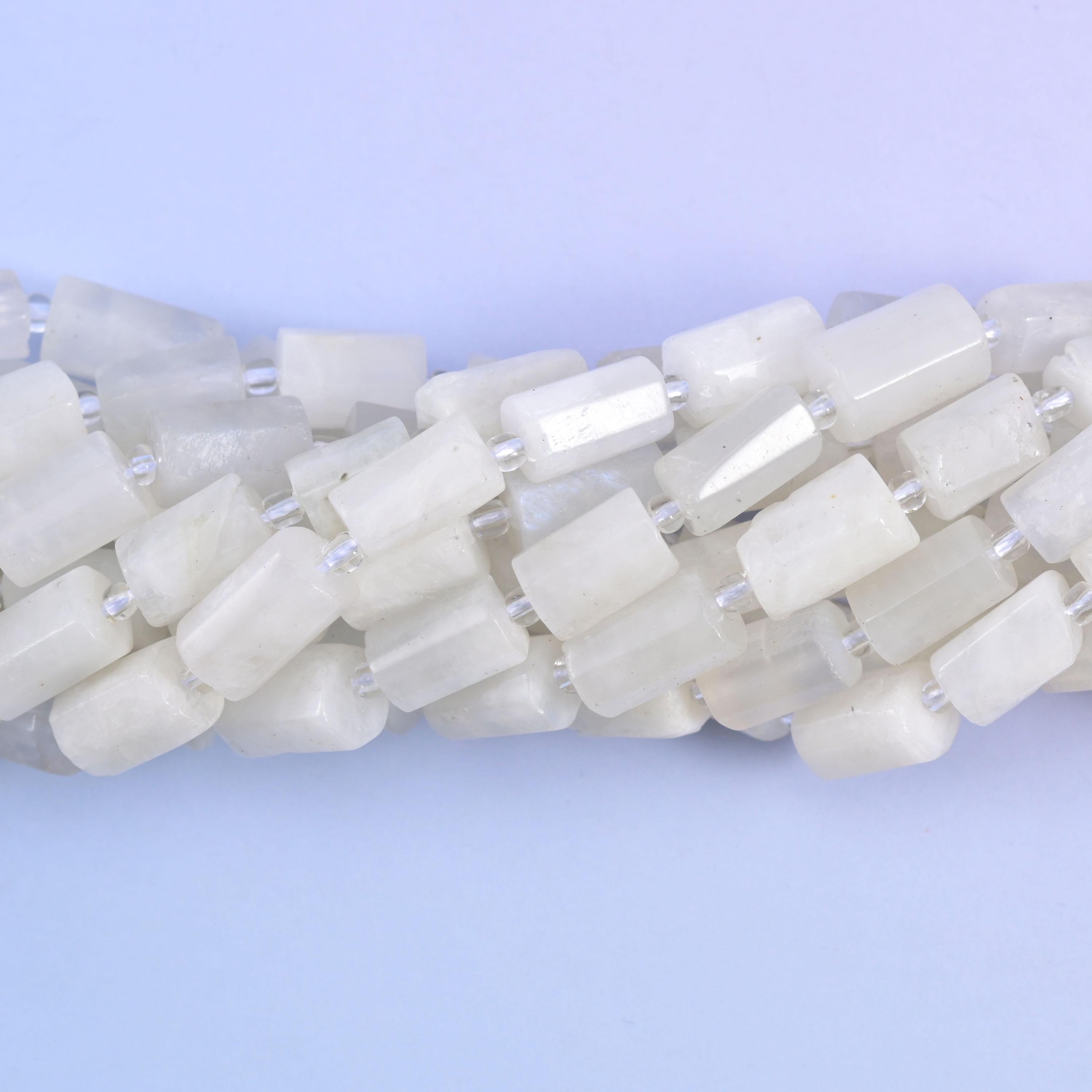 Faceted tube cut White Moonstone beads