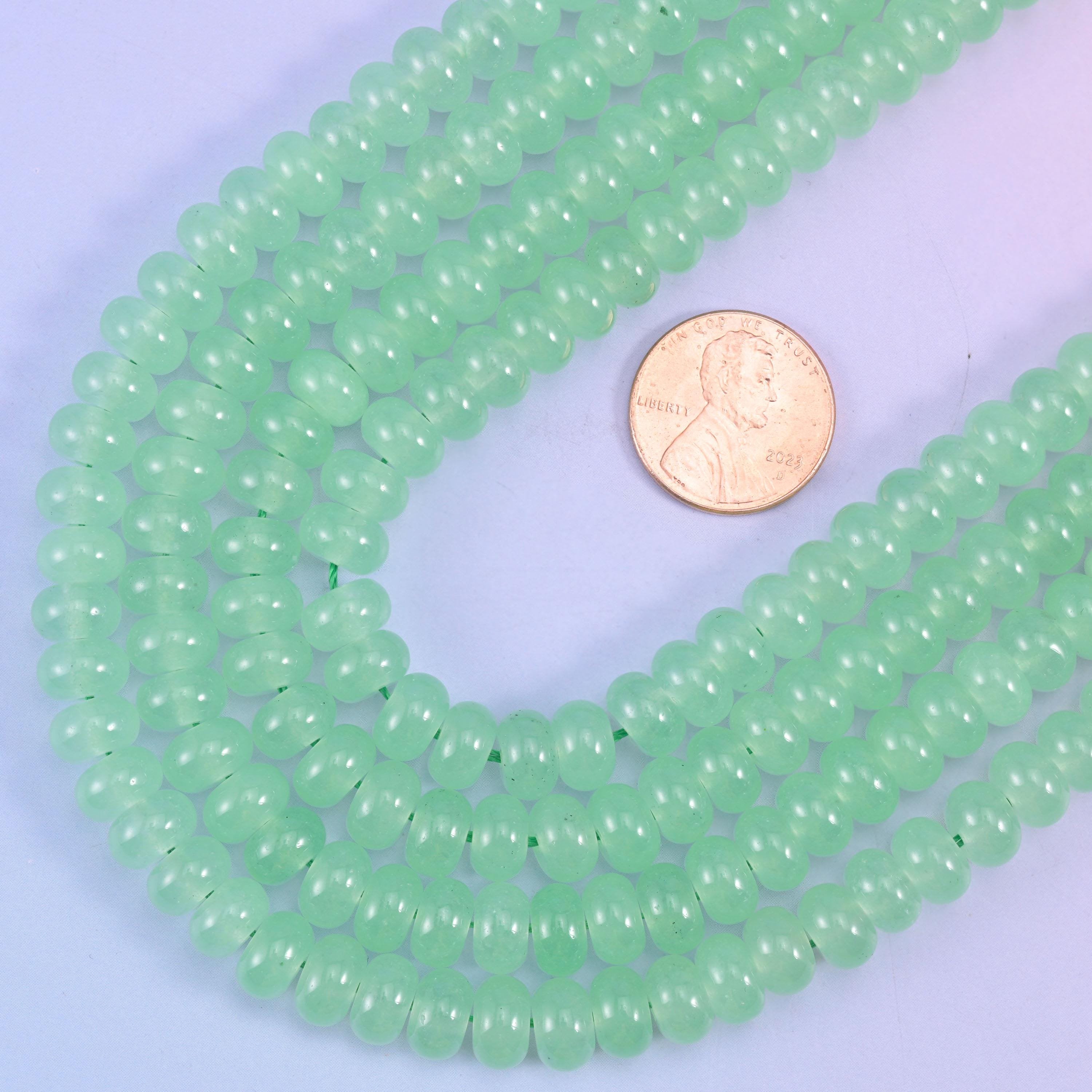 Light Green Dyed Jade rondelle beads, 15 inch strand