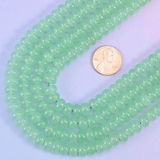 Light Green Dyed Jade rondelle beads, 15 inch strand