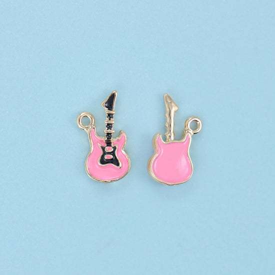 18K Gold Filled Enamel Guitar Charm 17x10mm with a slim gold neck