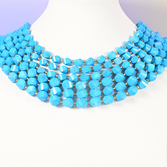Dyed Blue Howlite beads, faceted spiral twist, 8mm 10mm