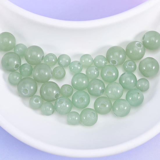Green Aventurine Large Hole Round Beads 6mm 8mm 10mm, hole 2.0mm (6mm bead), 2.5mm (8mm and 10mm beads), center drilled