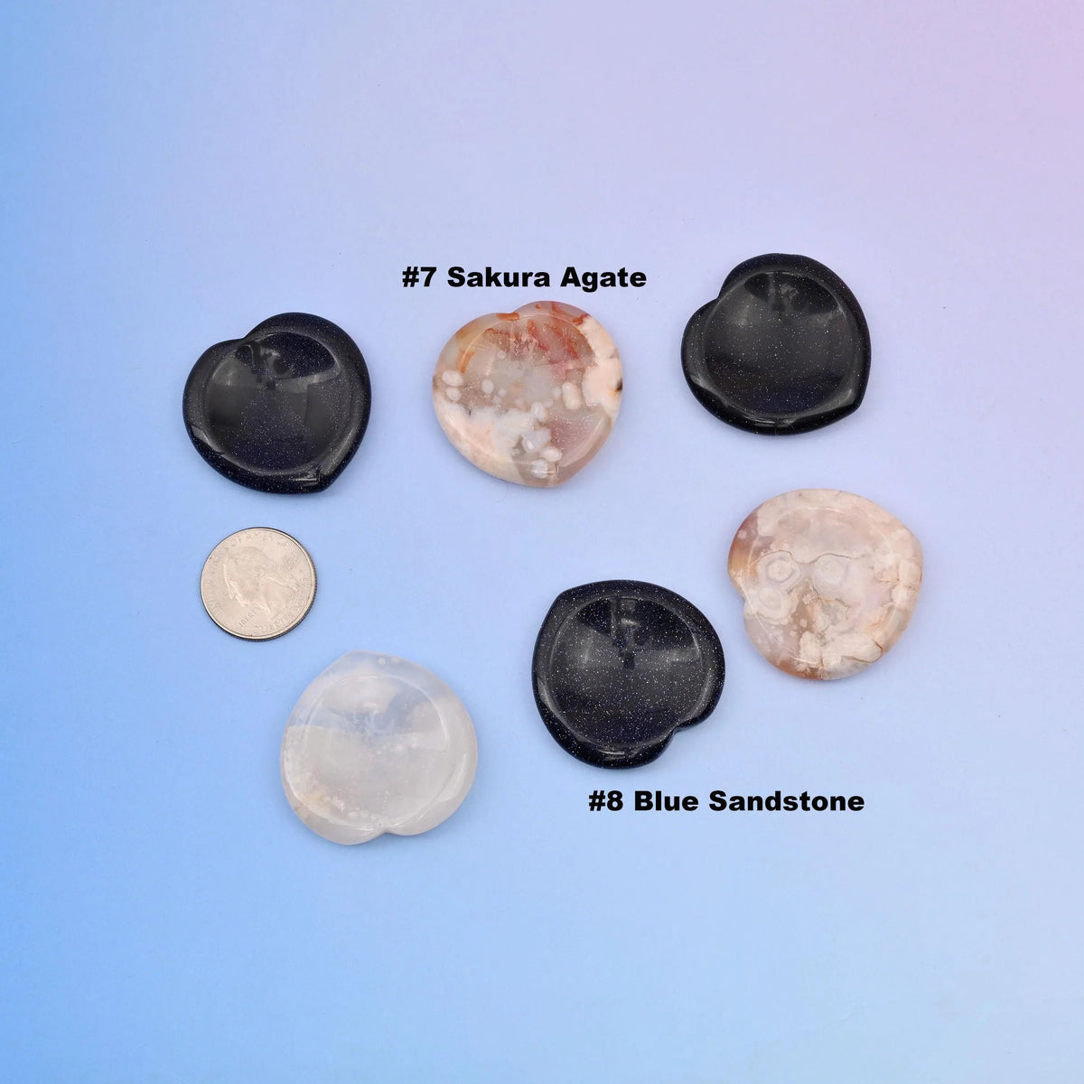 Flat puffed heart shape gemstone worry stone