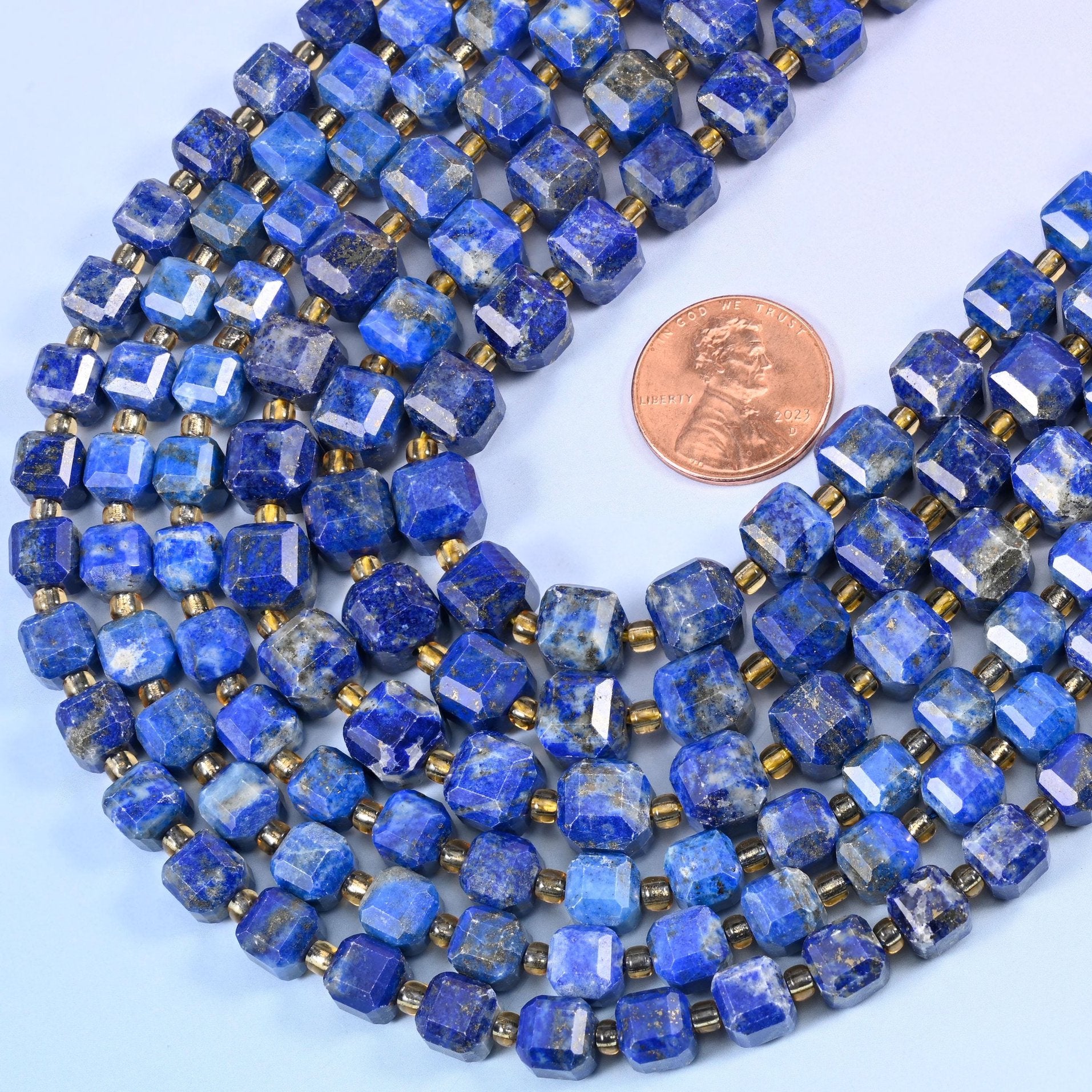 Faceted cube cut Lapis Lazuli beads