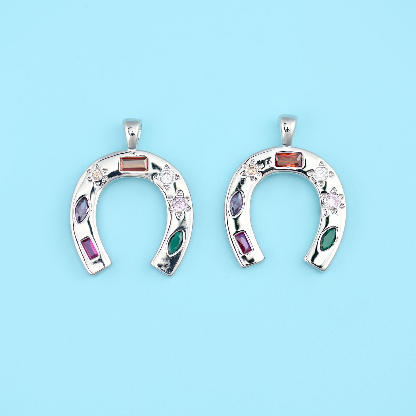 18K Gold Filled Zircon Horseshoe Pendant 22.46x17.47mm