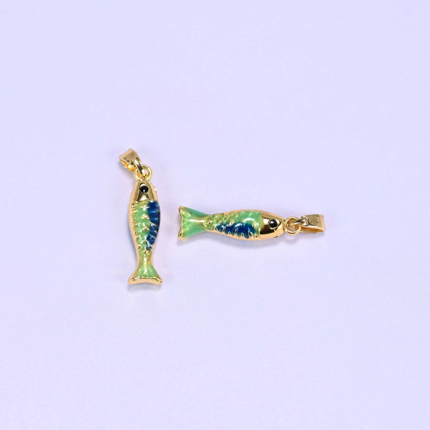 18K gold plated brass fish charm, textured scale design