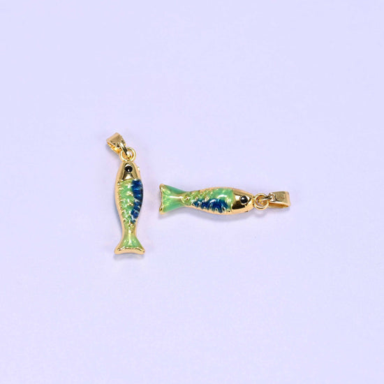 18K gold plated brass fish charm, textured scale design