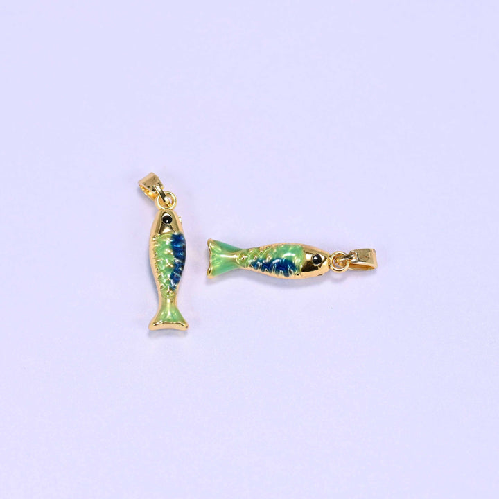 18K gold plated brass fish charm, textured scale design