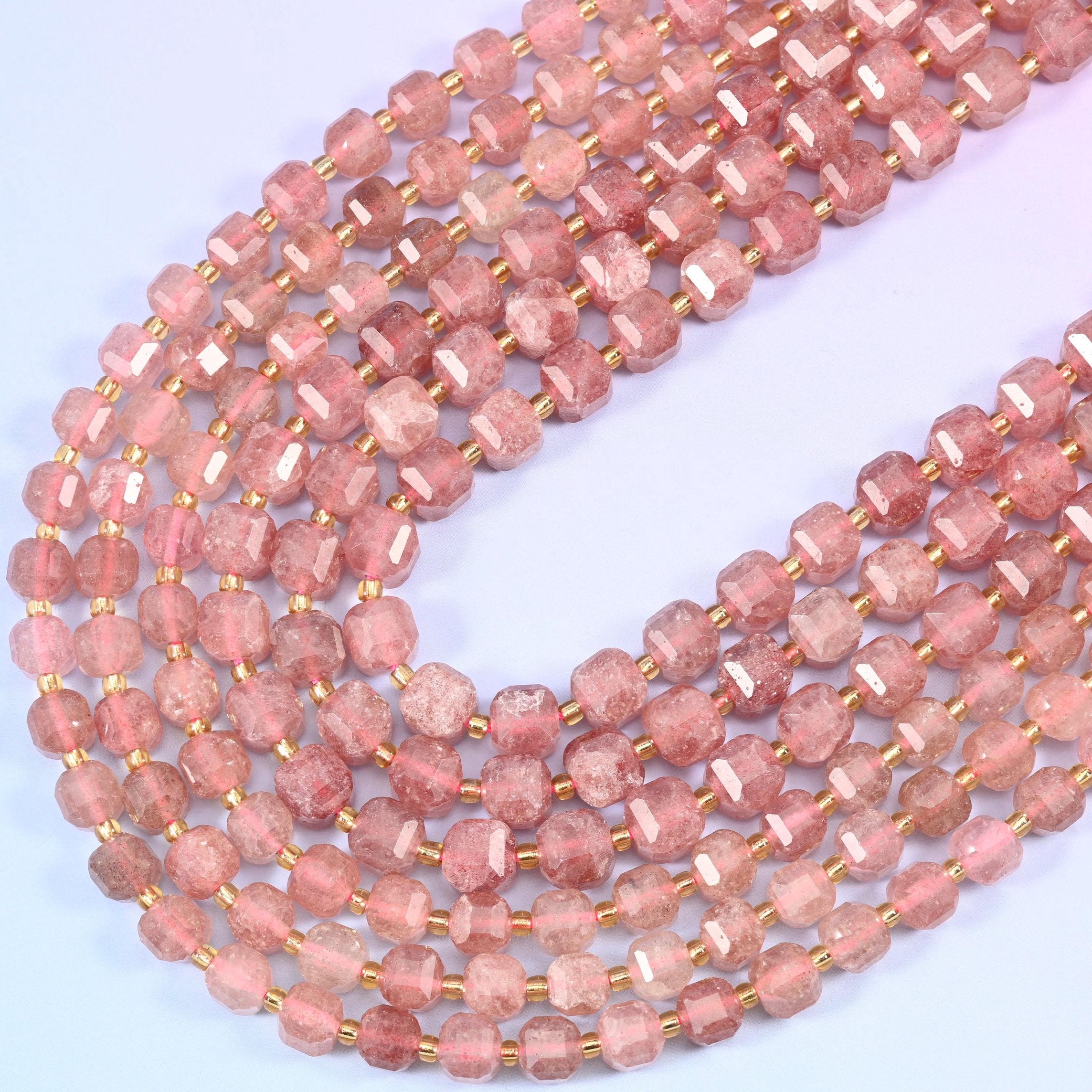 Strawberry Quartz Faceted Cube Beads, 15 inch strand