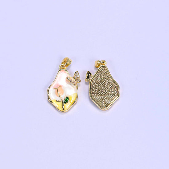 Enamel Freeform Tulip Butterfly Charms: 18K Gold Filled Pendants, Jewelry Making Supply