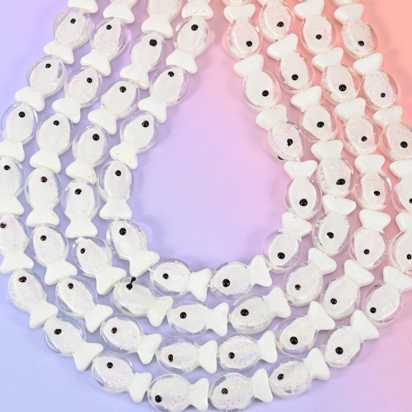 Iridescent White Fish Glass Beads: Jewelry Making Supply