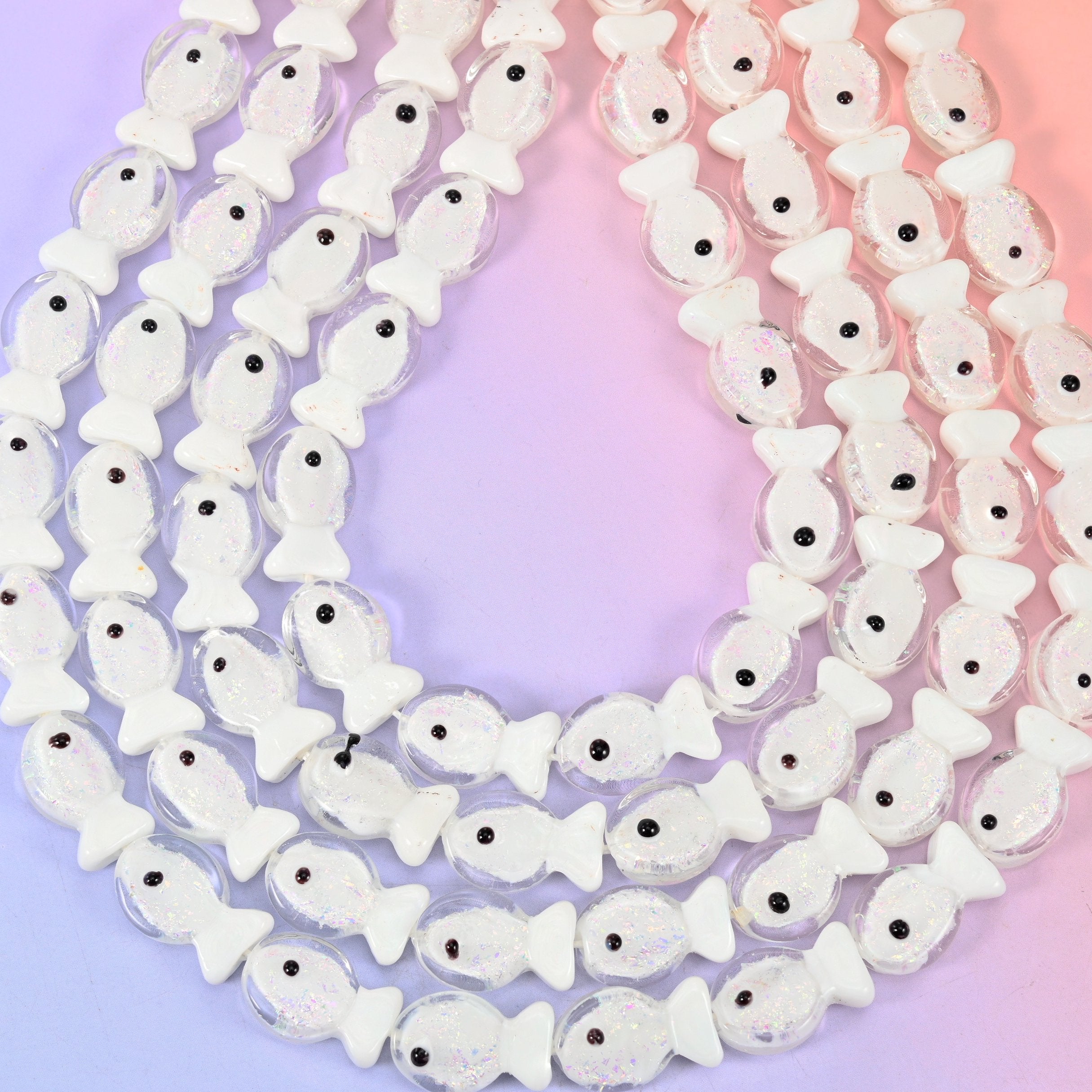 Iridescent White Fish Glass Beads: Jewelry Making Supply