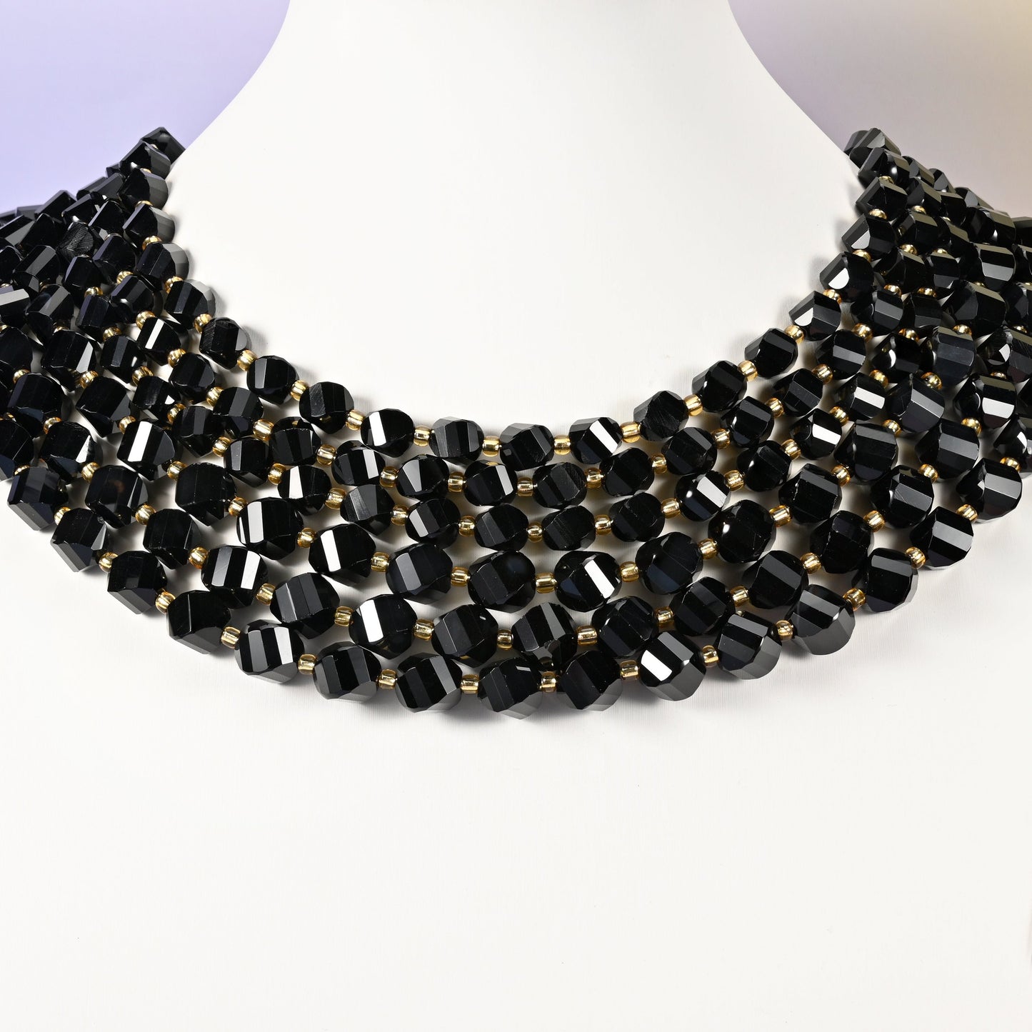 Black Onyx beads, faceted spiral twist, 8mm and 10mm