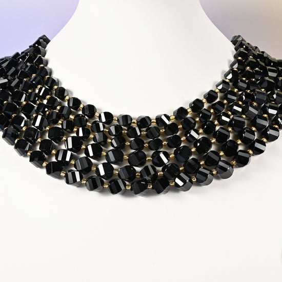 Black Onyx beads, faceted spiral twist, 8mm and 10mm