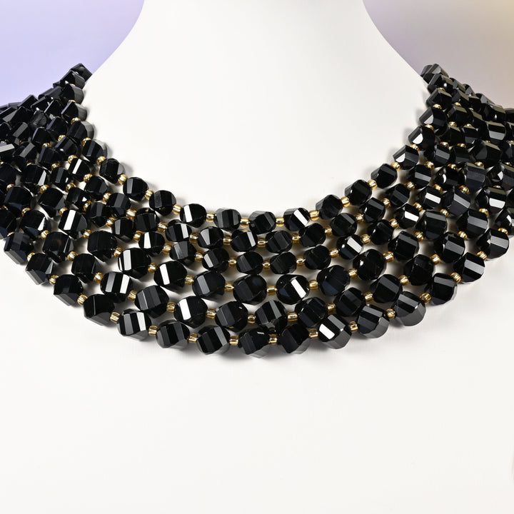 Black Onyx beads, faceted spiral twist, 8mm and 10mm
