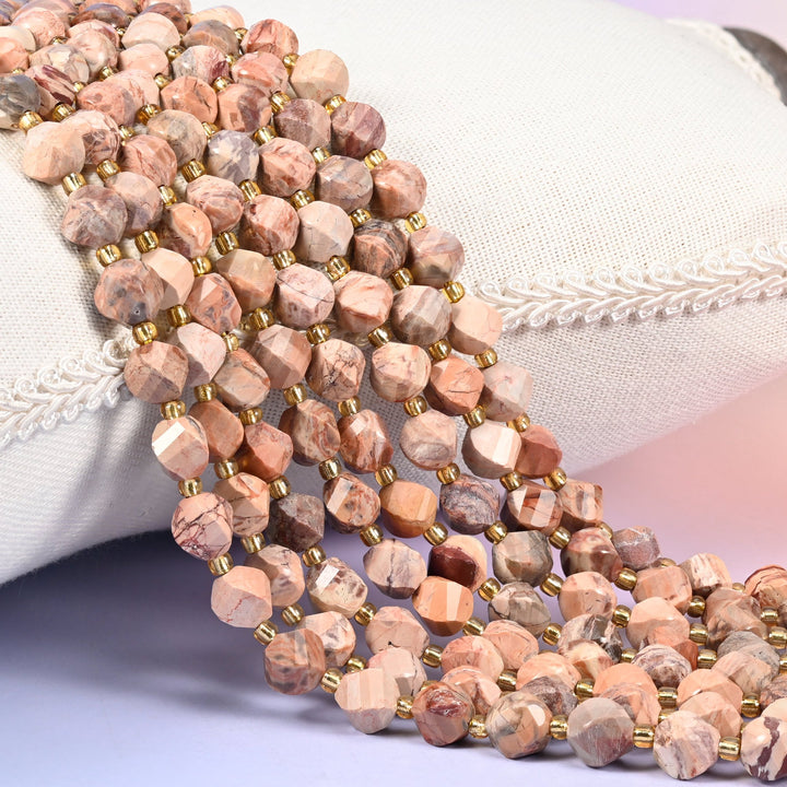 Red Howlite faceted spiral twist beads