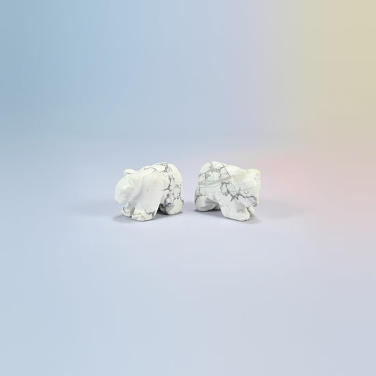 Two 1.5 inch white howlite bear crystal carvings, white natural stone with gray veins