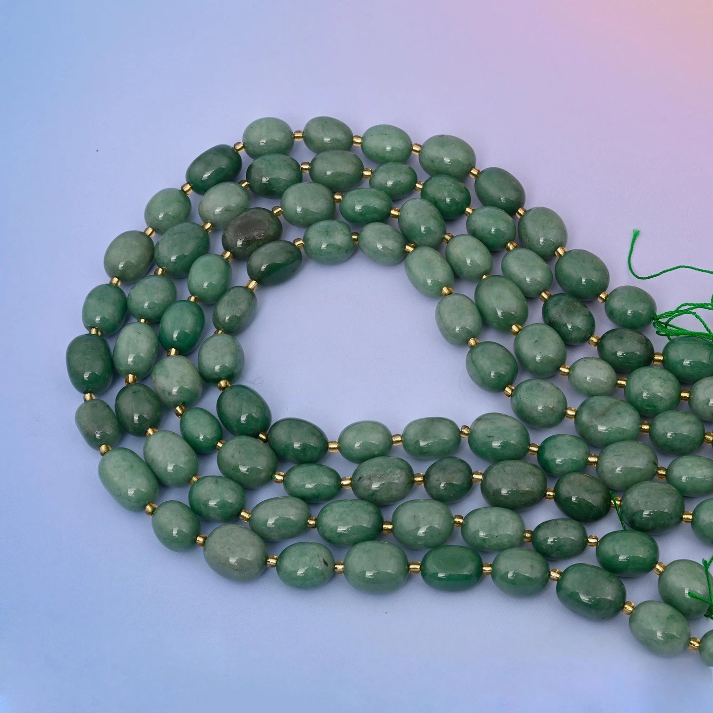 Natural Green Aventurine oval nugget beads, smooth polished