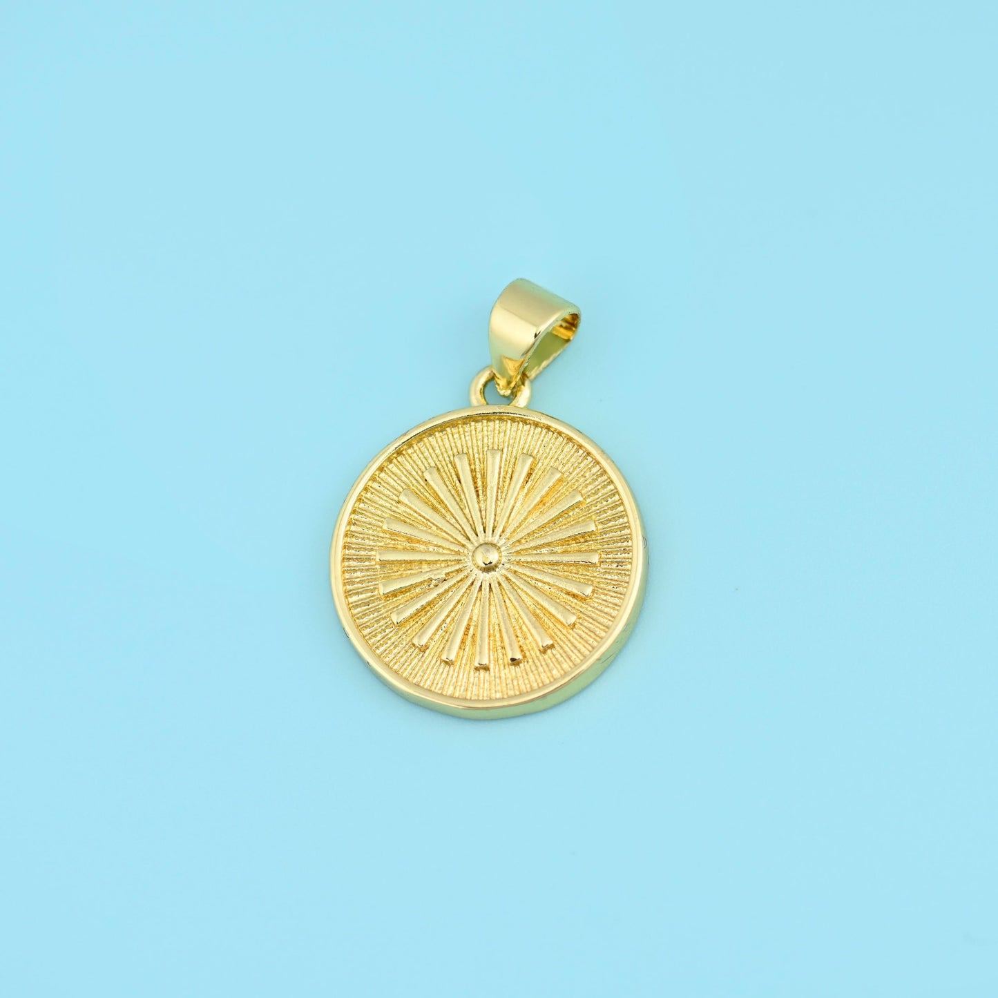 18K Gold Filled Sunburst Coin Medallion Charm 16.65mm