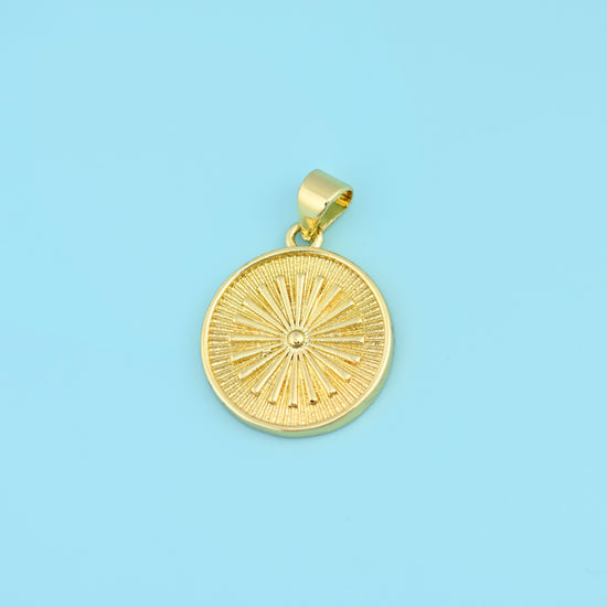 18K Gold Filled Sunburst Coin Medallion Charm 16.65mm