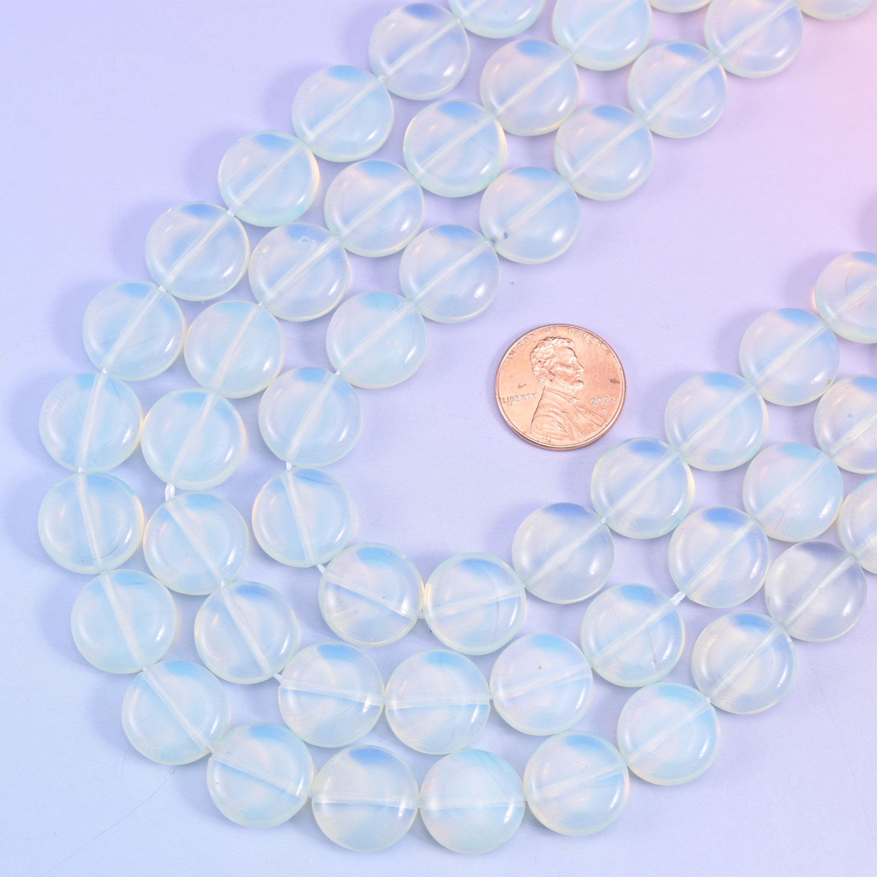 Opalite smooth coin beads, 15 inch strand