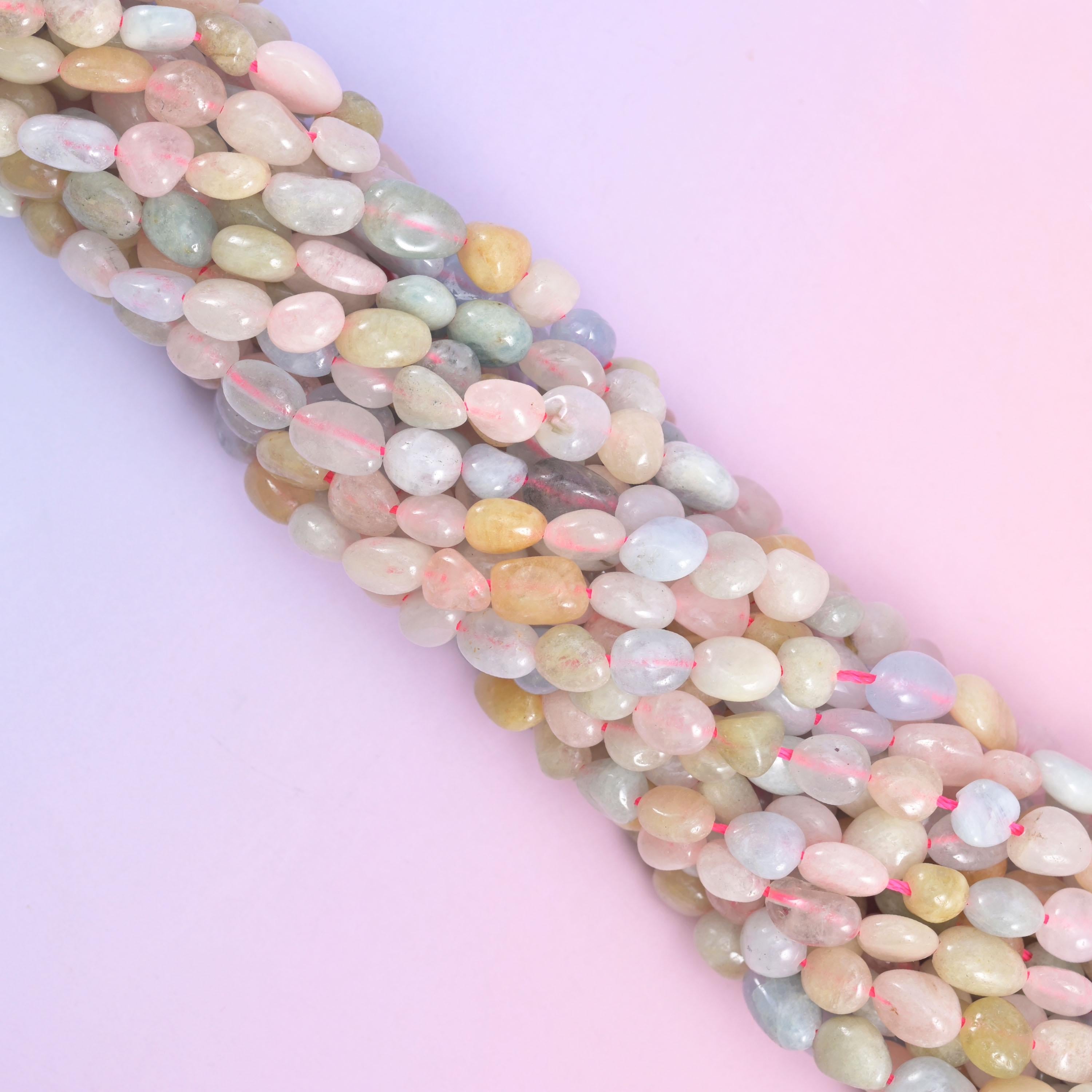 Colorful Morganite Pebble Nugget Beads, hole approximately 1.0mm