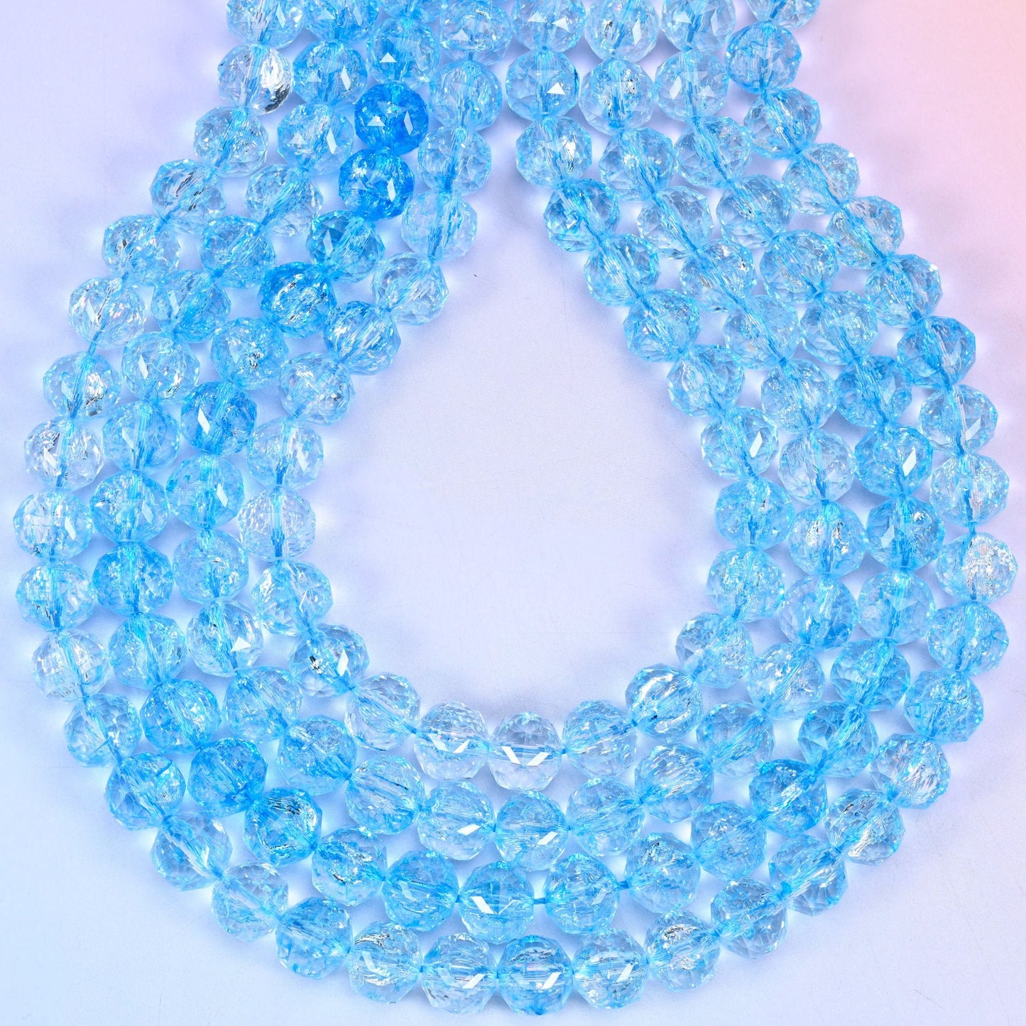 Transparent blue faceted round glass beads, hole approximately 1.5mm