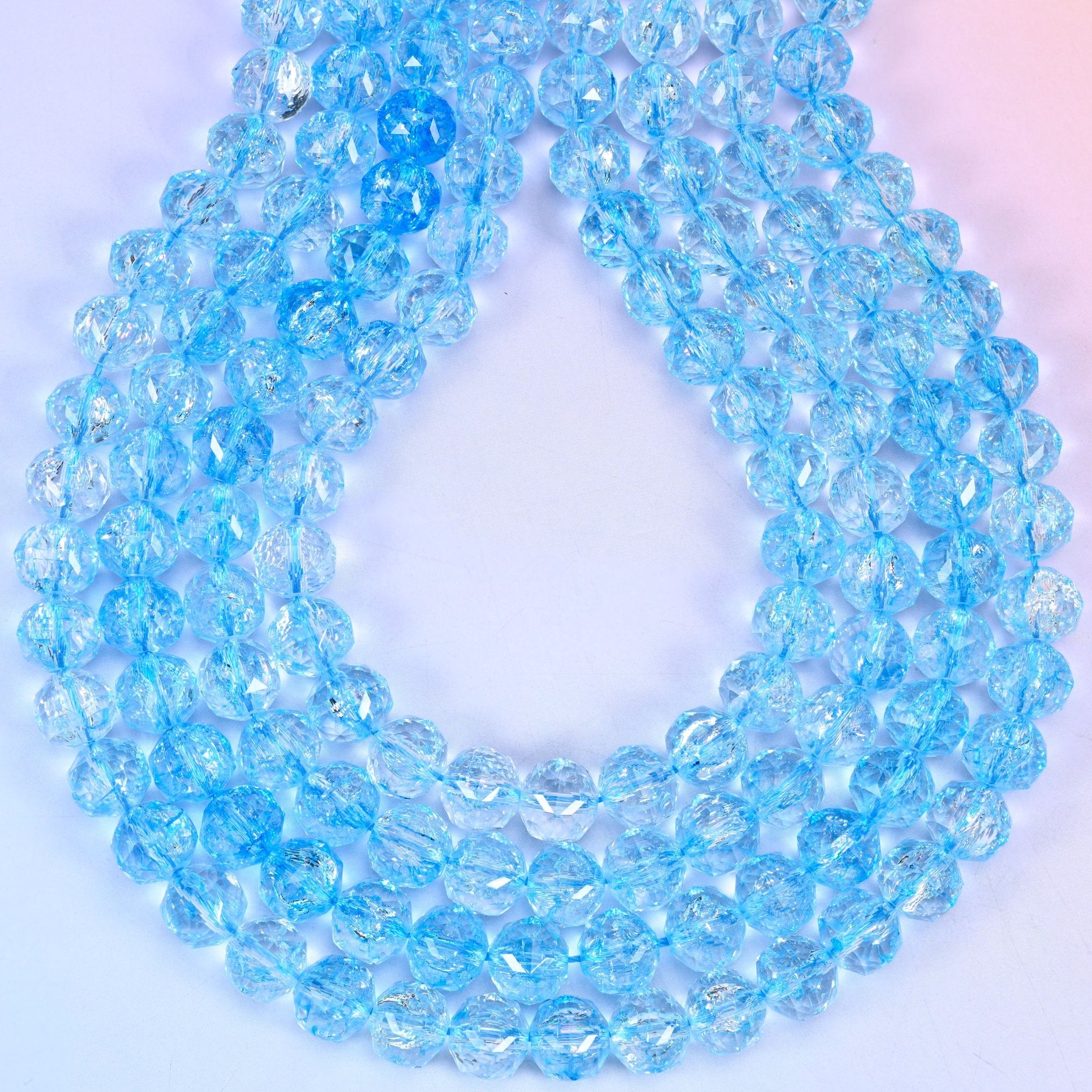 Transparent blue faceted round glass beads, hole approximately 1.5mm