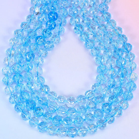 Transparent blue faceted round glass beads, hole approximately 1.5mm
