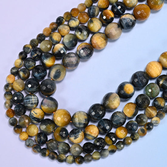 Gold Blue Dream Tiger Eye Faceted Round Beads 6mm 8mm 10mm 12mm Jewelry Making 15 Inch Strand